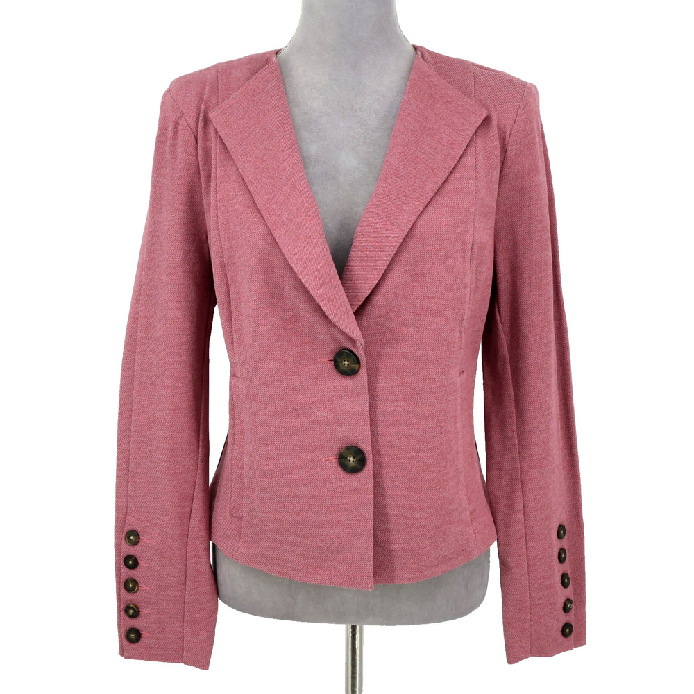 Cabi Jacket Womens 10 Pink Stretch Knit Blazer Pockets Unlined Career Coastal
